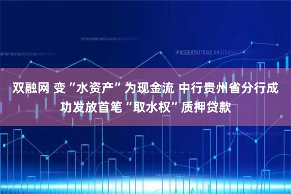 双融网 变“水资产”为现金流 中行贵州省分行成功发放首笔“取水权”质押贷款